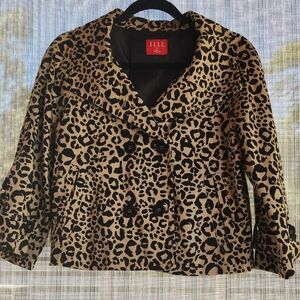 Elle Black and Tan Leopard Print Cropped Blazer